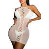 imageFloerns Womens Sheer Mesh Sleeveless Babydoll Slip Lingerie NightgownWhite