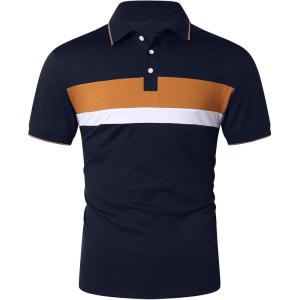 imageFloerns Mens Causal Short Sleeve Polo Shirts Contrast Collar Half Placket TShirtsRoyal Blue Brown