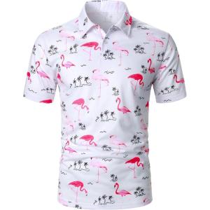 imageFloerns Mens Causal Short Sleeve Polo Shirts Contrast Collar Half Placket TShirtsWhite Flamingo