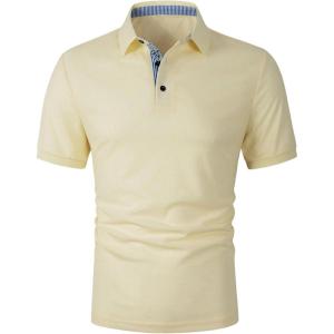 imageFloerns Mens Causal Short Sleeve Polo Shirts Contrast Collar Half Placket TShirtsYellow