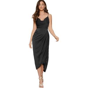 imageFloerns Womens Plus Size Satin Spaghetti Strap Cowl Neck Wrap Party Cami DressBlackb