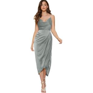 imageFloerns Womens Plus Size Satin Spaghetti Strap Cowl Neck Wrap Party Cami DressGreyb