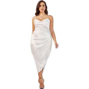imageFloerns Womens Plus Size Satin Spaghetti Strap Cowl Neck Wrap Party Cami DressJacquard White