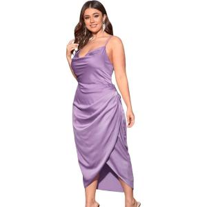 imageFloerns Womens Plus Size Satin Spaghetti Strap Cowl Neck Wrap Party Cami DressMauve Purple
