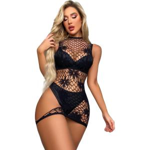 imageFloerns Womens Sheer Mesh Sleeveless Babydoll Slip Lingerie NightgownBlack Floral