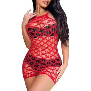 imageFloerns Womens Sheer Mesh Sleeveless Babydoll Slip Lingerie NightgownBright Red