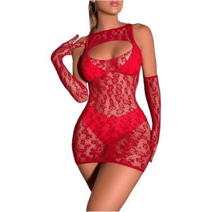 imageFloerns Womens Sheer Mesh Sleeveless Babydoll Slip Lingerie NightgownBurgundy Solid