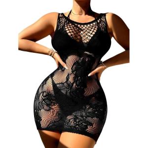 imageFloerns Womens Sheer Mesh Sleeveless Babydoll Slip Lingerie NightgownMidnight Black