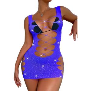 imageFloerns Womens Sheer Mesh Sleeveless Babydoll Slip Lingerie NightgownRoyal Blue