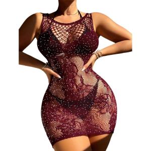 imageFloerns Womens Sheer Mesh Sleeveless Babydoll Slip Lingerie NightgownRust Red