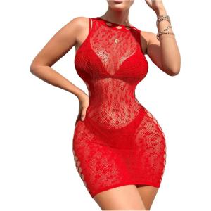 imageFloerns Womens Sheer Mesh Sleeveless Babydoll Slip Lingerie NightgownTomato Red