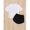 imageFloerns Girls 2 Piece Outfits Graphic Print Drop Shoulder Tee ampamp Contrast Binding Track Shorts Clothing SetBlack  White Graphic