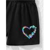 imageFloerns Girls 2 Piece Outfits Graphic Print Drop Shoulder Tee ampamp Contrast Binding Track Shorts Clothing SetBlack Heart