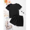 imageFloerns Girls 2 Piece Outfits Graphic Print Drop Shoulder Tee ampamp Contrast Binding Track Shorts Clothing SetBlack Heart