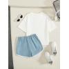 imageFloerns Girls 2 Piece Outfits Graphic Print Drop Shoulder Tee ampamp Contrast Binding Track Shorts Clothing SetBlue and White