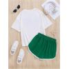 imageFloerns Girls 2 Piece Outfits Graphic Print Drop Shoulder Tee ampamp Contrast Binding Track Shorts Clothing SetGreen and White
