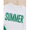 imageFloerns Girls 2 Piece Outfits Graphic Print Drop Shoulder Tee ampamp Contrast Binding Track Shorts Clothing SetGreen and White