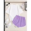 imageFloerns Girls 2 Piece Outfits Graphic Print Drop Shoulder Tee ampamp Contrast Binding Track Shorts Clothing SetLilac Purple
