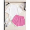 imageFloerns Girls 2 Piece Outfits Graphic Print Drop Shoulder Tee ampamp Contrast Binding Track Shorts Clothing SetPink
