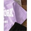 imageFloerns Girls 2 Piece Outfits Graphic Print Drop Shoulder Tee ampamp Contrast Binding Track Shorts Clothing SetPurple and Black