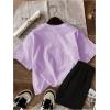 imageFloerns Girls 2 Piece Outfits Graphic Print Drop Shoulder Tee ampamp Contrast Binding Track Shorts Clothing SetPurple and Black