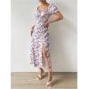 imageFloerns Womens Milkmaid Floral Print Puff Sleeve Square Neck Slit Hem Midi DressApricot