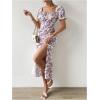 imageFloerns Womens Milkmaid Floral Print Puff Sleeve Square Neck Slit Hem Midi DressApricot