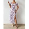 imageFloerns Womens Milkmaid Floral Print Puff Sleeve Square Neck Slit Hem Midi DressApricot