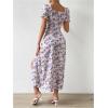 imageFloerns Womens Milkmaid Floral Print Puff Sleeve Square Neck Slit Hem Midi DressApricot