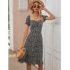 imageFloerns Womens Milkmaid Floral Print Puff Sleeve Square Neck Slit Hem Midi DressBlack and White