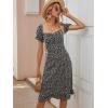 imageFloerns Womens Milkmaid Floral Print Puff Sleeve Square Neck Slit Hem Midi DressBlack and White