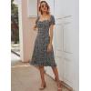 imageFloerns Womens Milkmaid Floral Print Puff Sleeve Square Neck Slit Hem Midi DressBlack and White