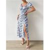 imageFloerns Womens Milkmaid Floral Print Puff Sleeve Square Neck Slit Hem Midi DressDeep Blue