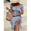 imageFloerns Womens Milkmaid Floral Print Puff Sleeve Square Neck Slit Hem Midi DressDusty Blue