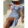 imageFloerns Womens Milkmaid Floral Print Puff Sleeve Square Neck Slit Hem Midi DressDusty Blue