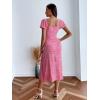 imageFloerns Womens Milkmaid Floral Print Puff Sleeve Square Neck Slit Hem Midi DressDusty Pink Multi