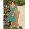 imageFloerns Womens Milkmaid Floral Print Puff Sleeve Square Neck Slit Hem Midi DressGreen