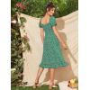 imageFloerns Womens Milkmaid Floral Print Puff Sleeve Square Neck Slit Hem Midi DressGreen