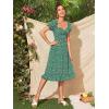 imageFloerns Womens Milkmaid Floral Print Puff Sleeve Square Neck Slit Hem Midi DressGreen