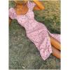 imageFloerns Womens Milkmaid Floral Print Puff Sleeve Square Neck Slit Hem Midi DressPink