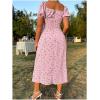 imageFloerns Womens Milkmaid Floral Print Puff Sleeve Square Neck Slit Hem Midi DressPink