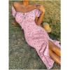 imageFloerns Womens Milkmaid Floral Print Puff Sleeve Square Neck Slit Hem Midi DressPink