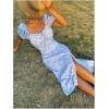 imageFloerns Womens Milkmaid Floral Print Puff Sleeve Square Neck Slit Hem Midi DressSky Blue