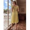 imageFloerns Womens Milkmaid Floral Print Puff Sleeve Square Neck Slit Hem Midi DressYellow