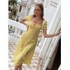 imageFloerns Womens Milkmaid Floral Print Puff Sleeve Square Neck Slit Hem Midi DressYellow