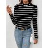 imageFloerns Womens Mock Turtleneck Long Sleeve Slim Fit Stretch Striped TShirts Tunic Tops Fall Fashion Trendy Outfits ClothesBlack C