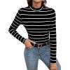 imageFloerns Womens Mock Turtleneck Long Sleeve Slim Fit Stretch Striped TShirts Tunic Tops Fall Fashion Trendy Outfits ClothesBlack C