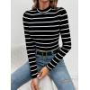imageFloerns Womens Mock Turtleneck Long Sleeve Slim Fit Stretch Striped TShirts Tunic Tops Fall Fashion Trendy Outfits ClothesBlack C