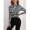 imageFloerns Womens Mock Turtleneck Long Sleeve Slim Fit Stretch Striped TShirts Tunic Tops Fall Fashion Trendy Outfits ClothesBlack Geo