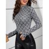 imageFloerns Womens Mock Turtleneck Long Sleeve Slim Fit Stretch Striped TShirts Tunic Tops Fall Fashion Trendy Outfits ClothesBlack White Geo